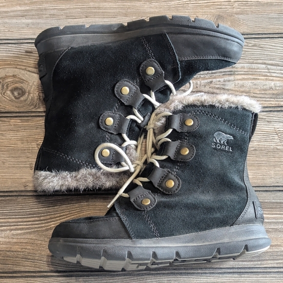 SOREL Explorer Joan Black Snow Boots In Super Condition Size 7 - Picture 1 of 10